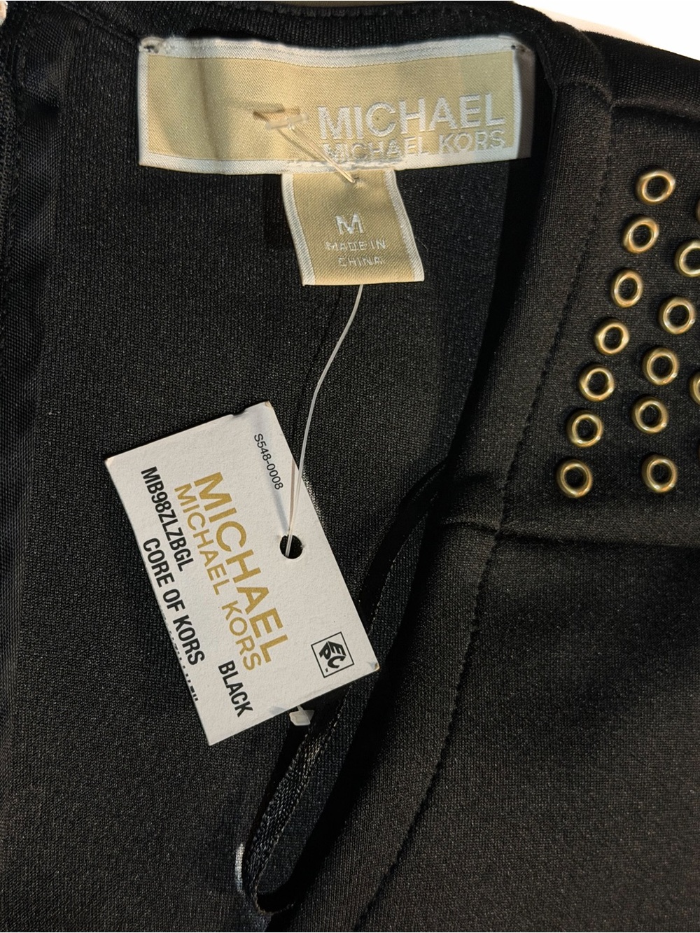 NWT MICHAEL Michael Kors Black Scuba Fit & Flare Studded Dress Size Medium M New - Picture 6 of 15